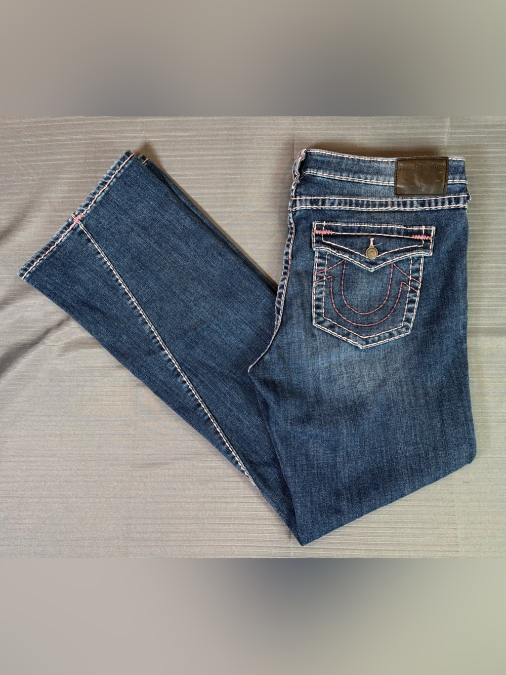 True Religion Billie Low Rise Straight Becca Twist Super T Jeans 34 Pink Stitch